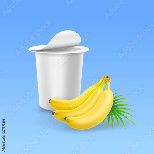 Yogurt package box and banana realistic vector