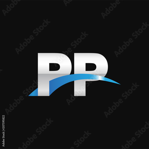 Wallpaper Mural Initial letter PP, overlapping movement swoosh logo, metal silver blue color on black background Torontodigital.ca