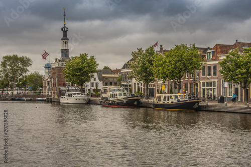 Boats moored in the city of Alkmaar. netherlands holland