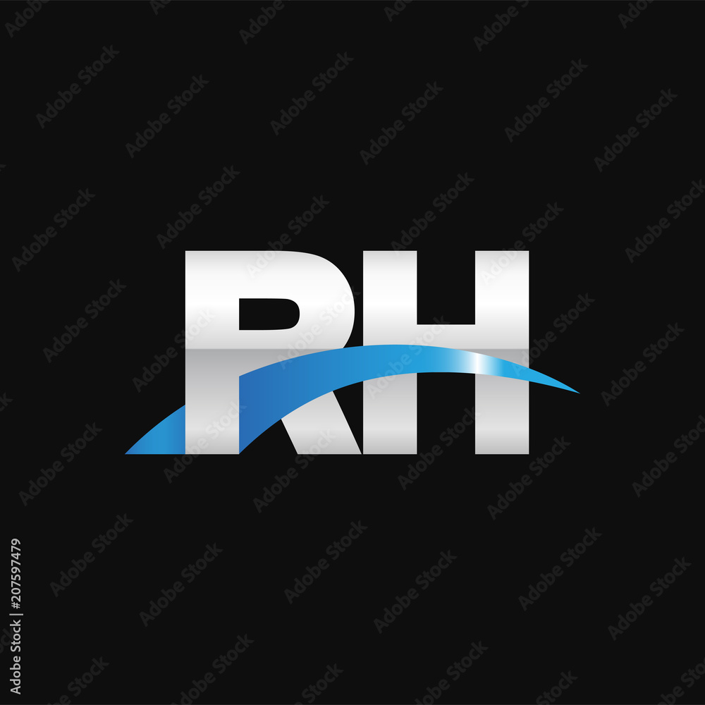 Obraz premium Initial letter RH, overlapping movement swoosh logo, metal silver blue color on black background