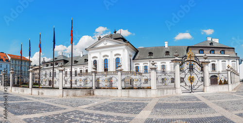 President residence in Grassalkovichov palace in Bratislava. Panorama of a government building in a sunny day photo