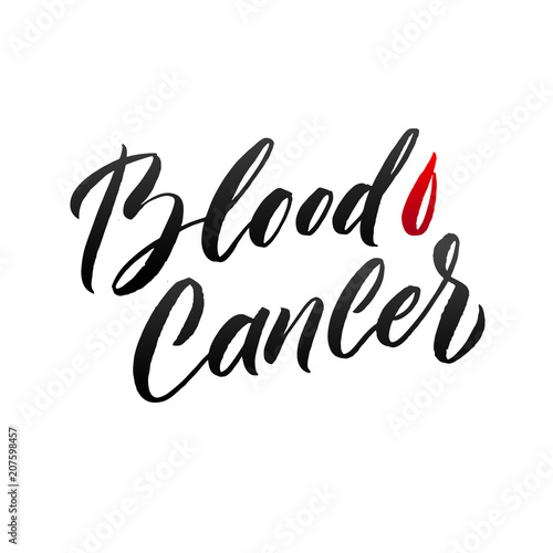 Blood Cancer Awareness Label. Vector Tamplate with Red Ribbon - Symbol of Cancer Fight