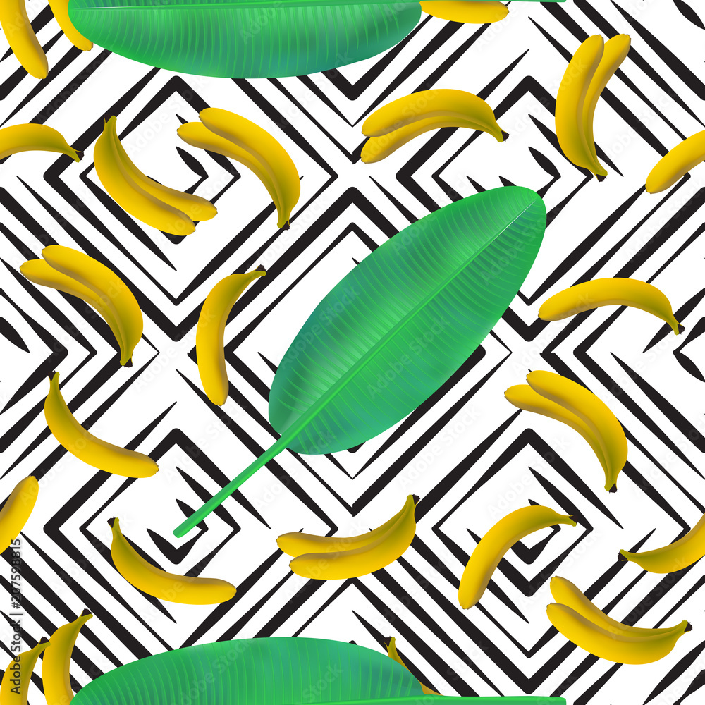 Fototapeta premium Banana Leaves Seamless Pattern