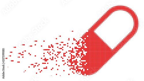 Fractured medication granule dot vector icon with disintegration effect. Square items are combined into dissipated medication granule shape.