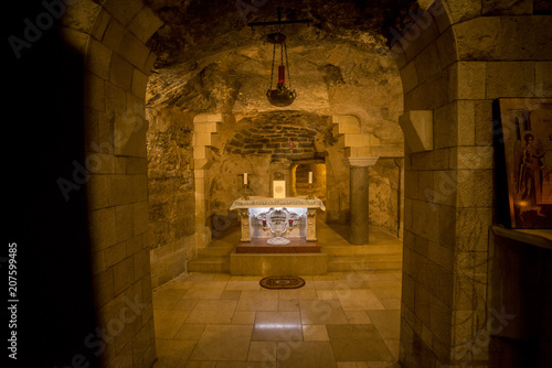Nazareth, Israel - May 6, 2018 : Grotto of the Virgin Mary in the Basilica of the Annunciation in Nazareth, Israel