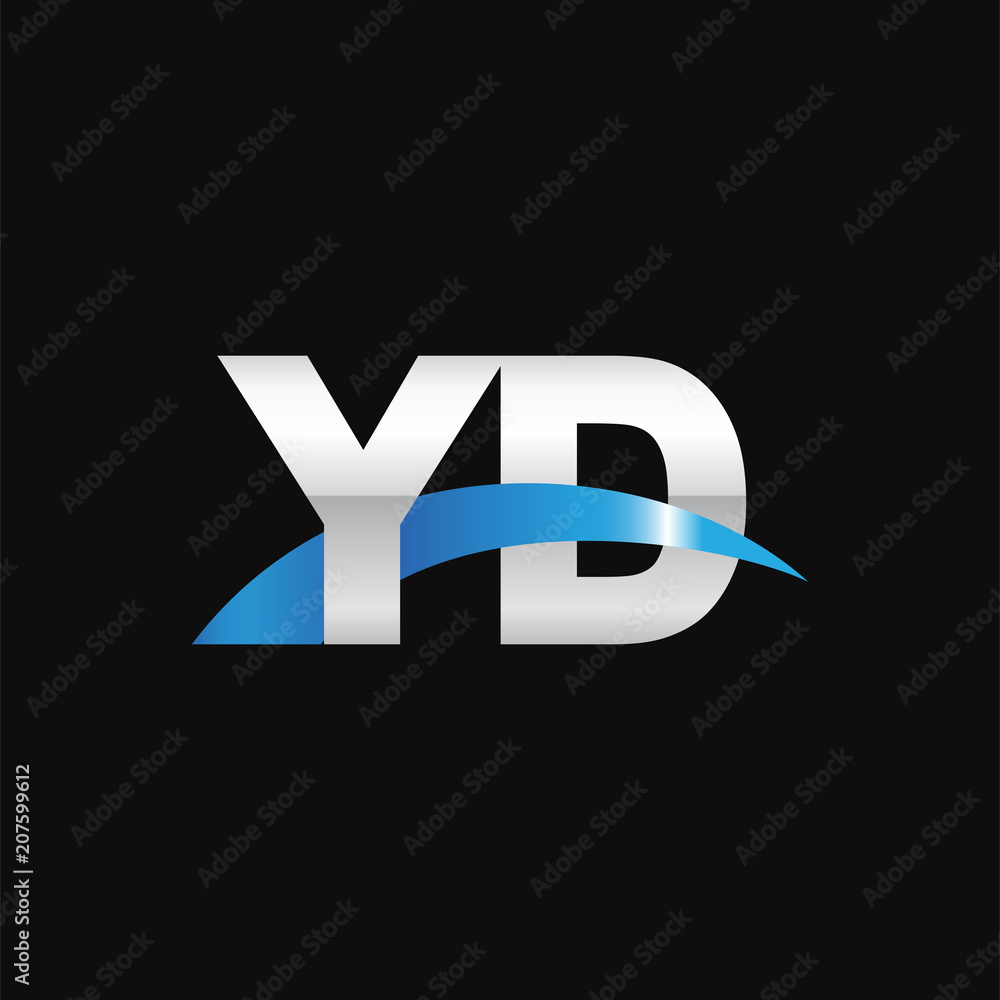 Obraz premium Initial letter YD, overlapping movement swoosh logo, metal silver blue color on black background