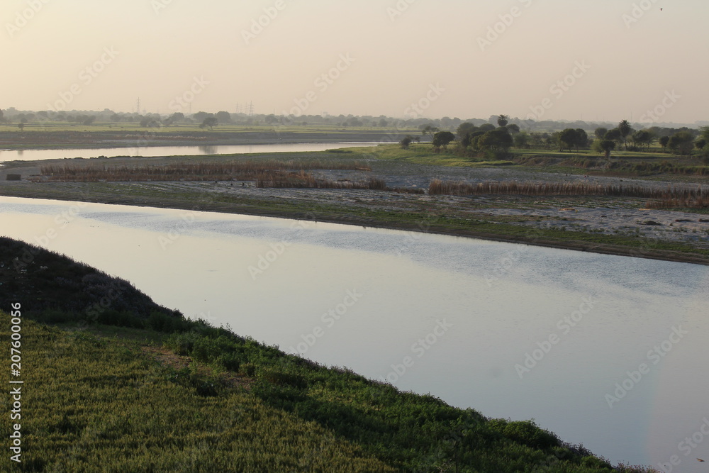 River Yamuna flowing through the outskirts of Agra in Uttar Pradesh, India