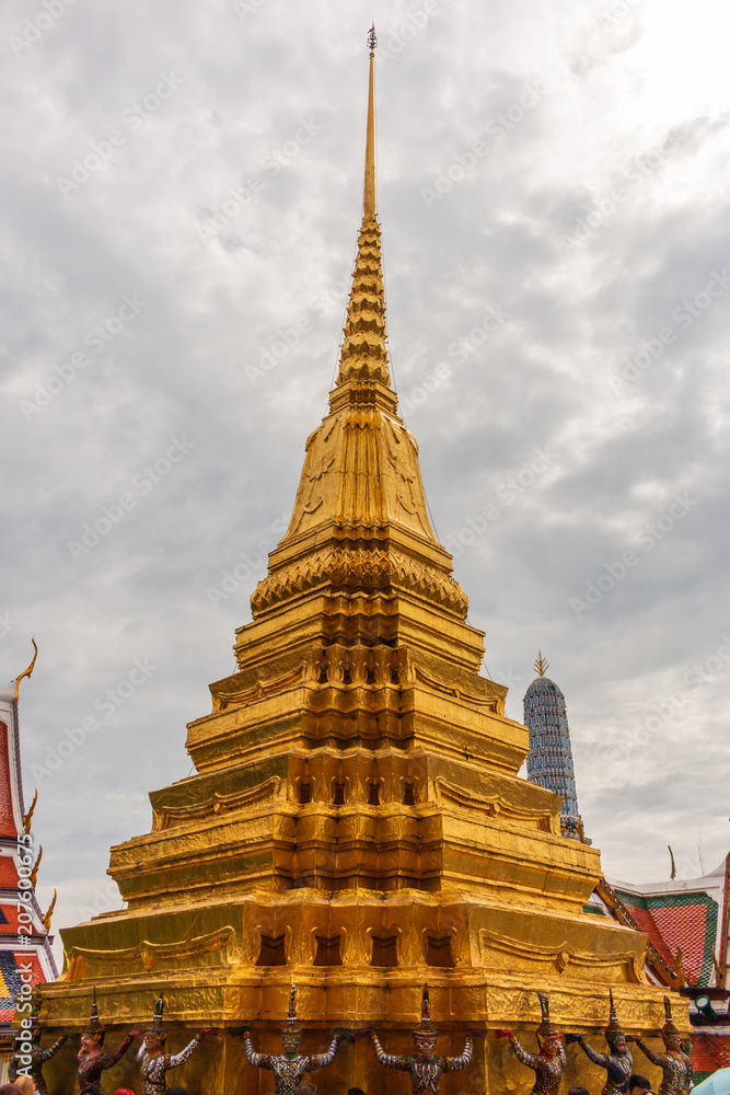 Fototapeta premium Temple of the Emerald Buddha is Wat Phra Kaew or Wat Phra Si Rattana Satsadaram. It is regarded as the most sacred Buddhist temple (wat) in Thailand.
