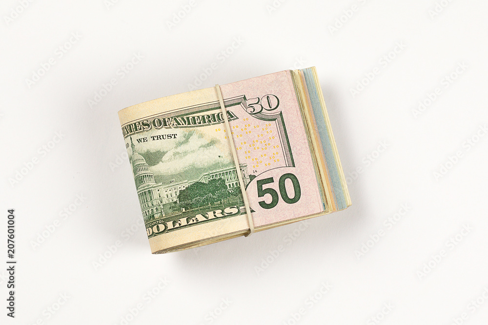 Stack of USA 50 dollars isolated on white background. Stack of USA 50 dollars isolated on white background.