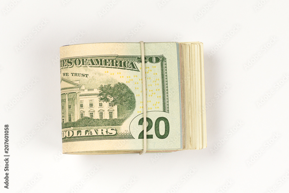 Stack of USA 50 dollars isolated on white background. Stack of USA 50 dollars isolated on white background.
