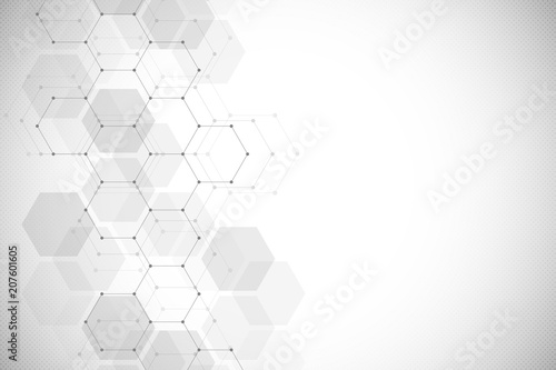 Abstract geometric background. Hexagons design for medical, science and digital technology. Molecular structure and molecule dna.