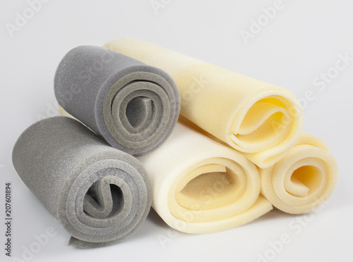 foam, samples of gray and yellow color, in rolls, composition
