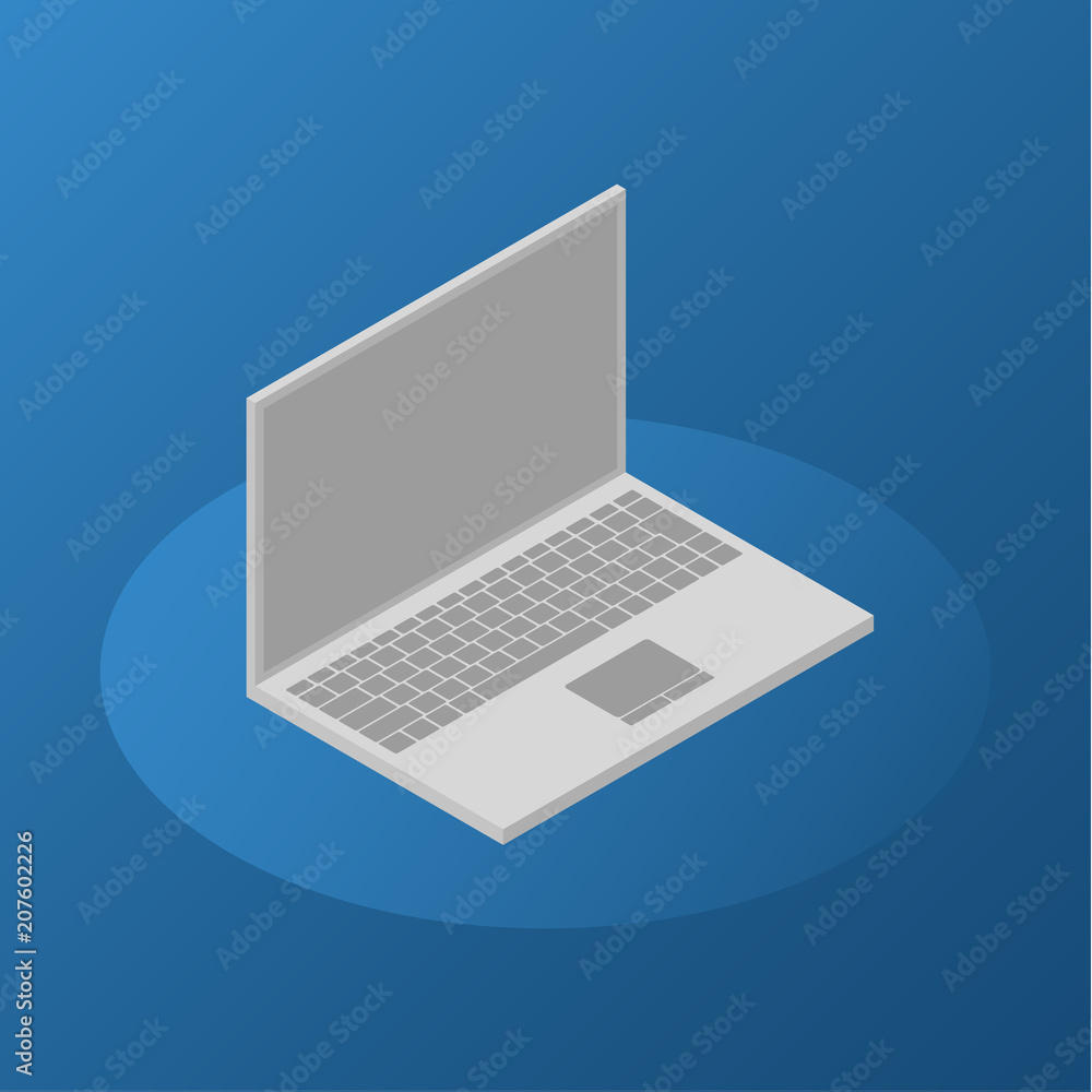 isometric laptop icon on blue background