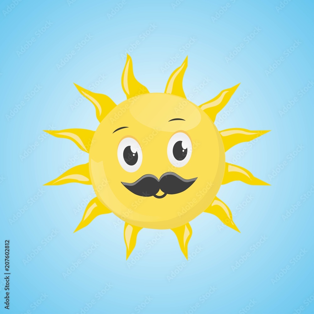 Yellow simple smiling sun with a mustache