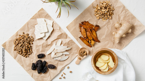 фотографія Collection of raw Chinese herbal medicine as part of a classic herbal formula