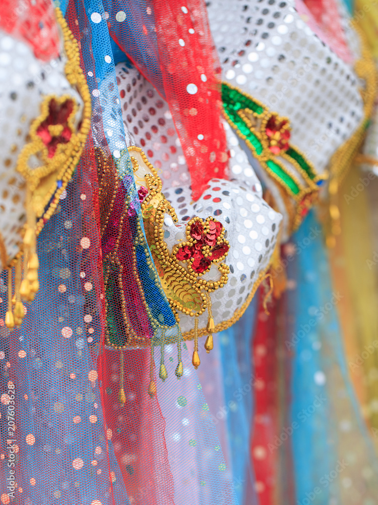 Traditional decorated colorful headwear on a market in China