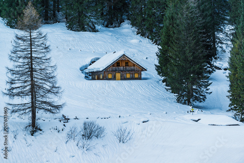 Wooden hut on the lake Vorderer Gosausee. Austria © alexanderkonsta