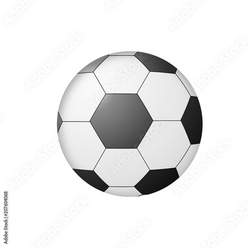 Black and white soccer ball close-up isolated on white background. Football World cup equipment. 3d illustration