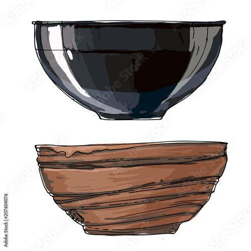 Bowls of painted lines on a white background