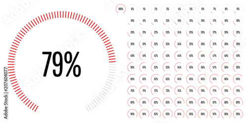 Set of circular sector percentage diagrams from 0 to 100 ready-to-use for web design, user interface (UI) or infographic - indicator with red
