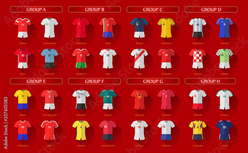 Soccer World Championship 2018 All Home Jerseys Layered Vector Set