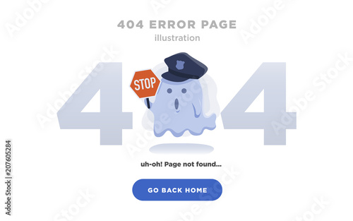 404 Error Page Not Found Design with Ghost holding stop sign