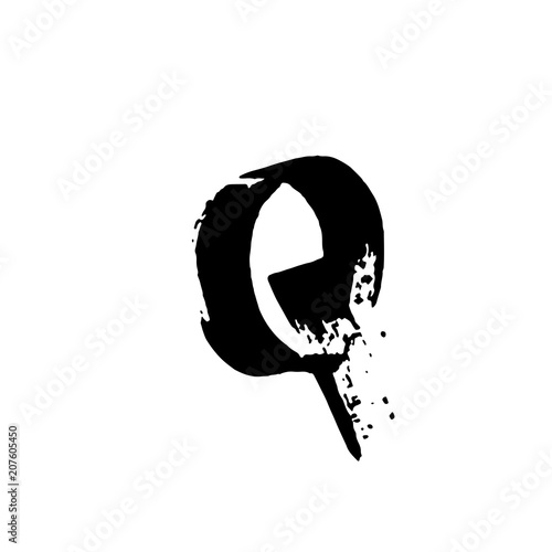 Letter Q. Handwritten by dry brush. Rough strokes textured font. Vector illustration. Grunge style alphabet.