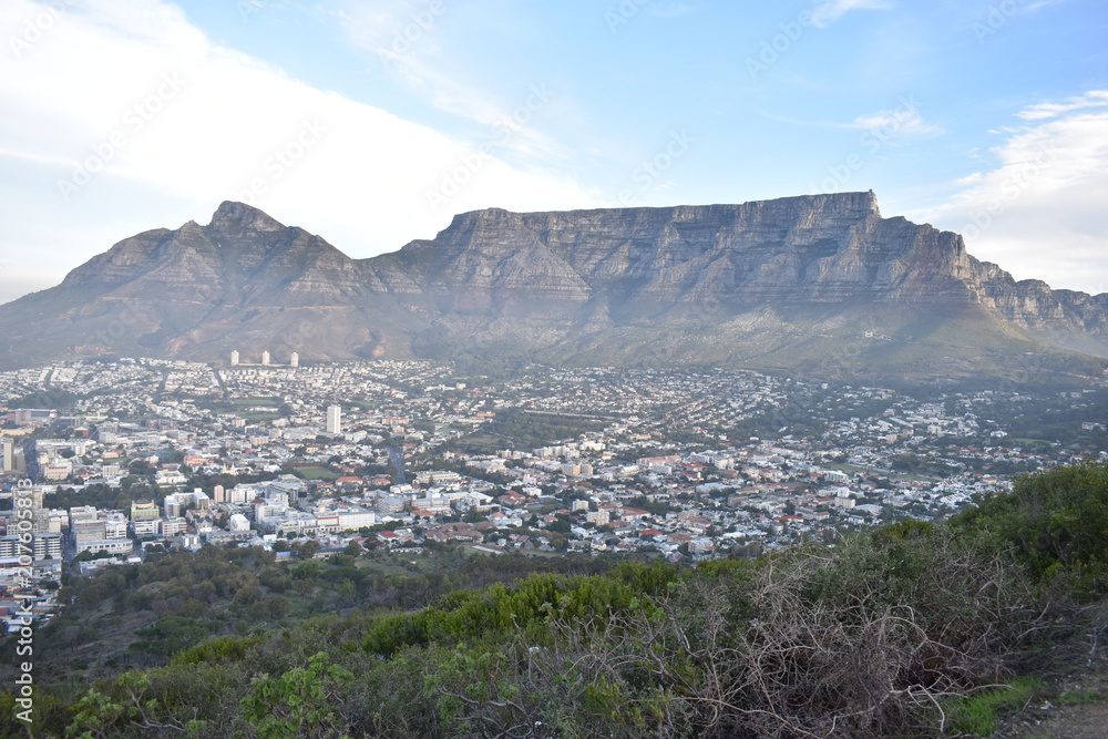 Beautiful Landscape with the big Table Mountain photographed from the Signal Hill in Cape Town, South Africa