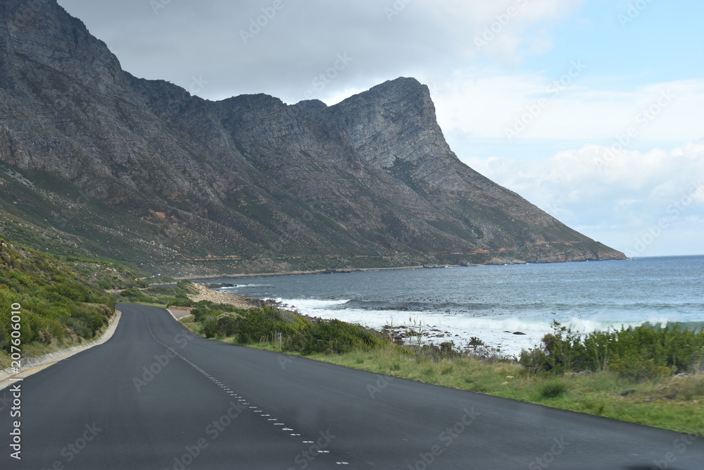 Panorama road with beautiful high mountains from Cape Town to Hermanus, South Africa Panorama road with beautiful high mountains from Cape Town to Hermanus, South Africa
