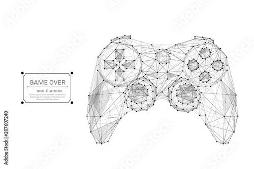 Abstract mash line and point image of joystick for video games. Vector business illustration origami on white background with an inscription. Computer games concept. Polygonal art.