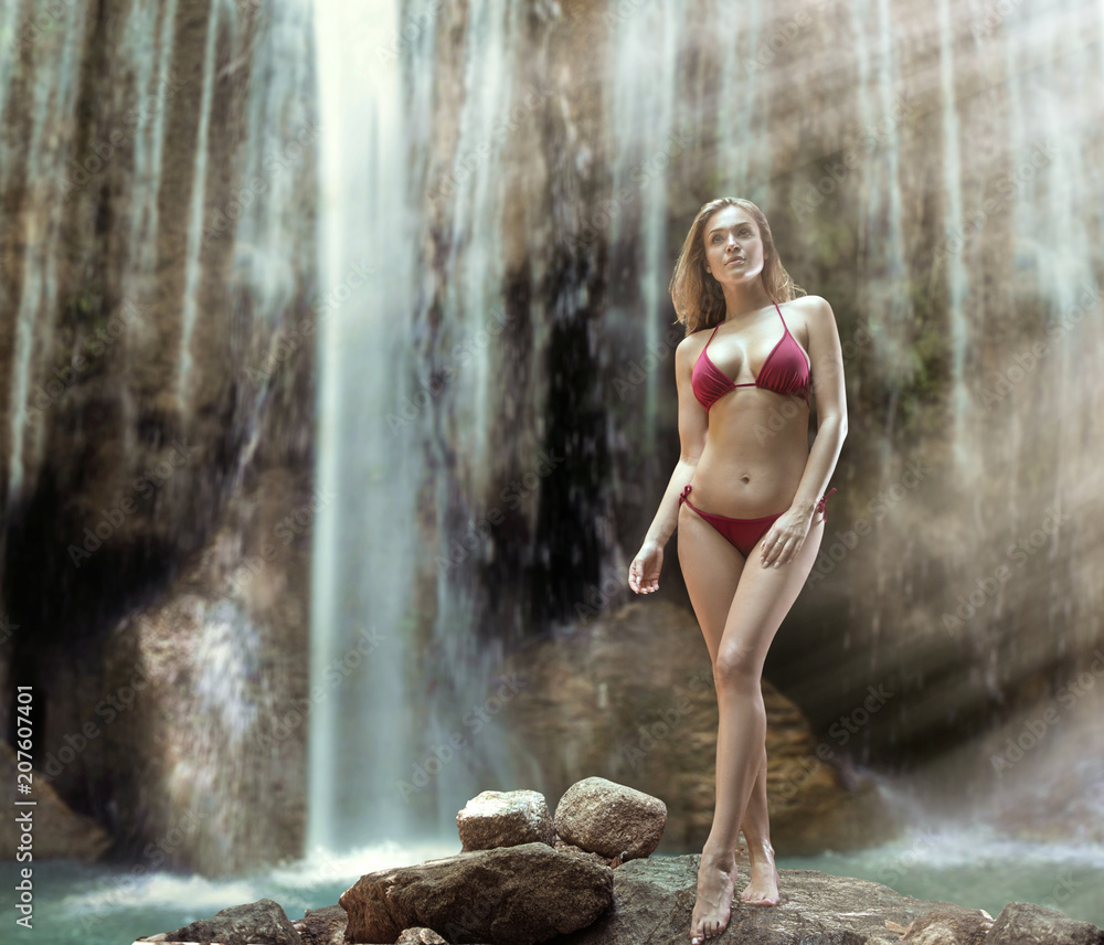 Mermaid Yoga Pose In Front Of Cascading Waterfall Stock Photo - Download  Image Now - iStock