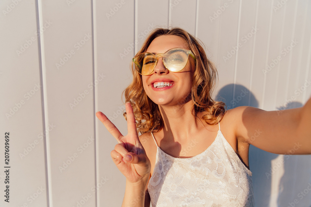 Yellow sunglasses top girl