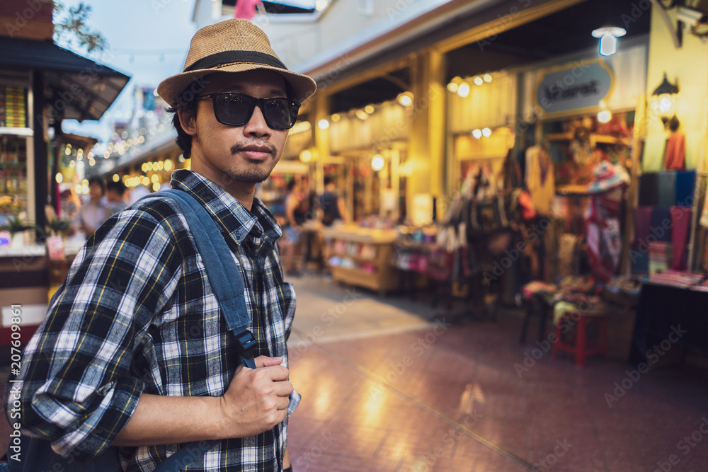 Asian man bag pack tourist in travelling at Thailand. Asian man bag pack tourist in travelling at Thailand.