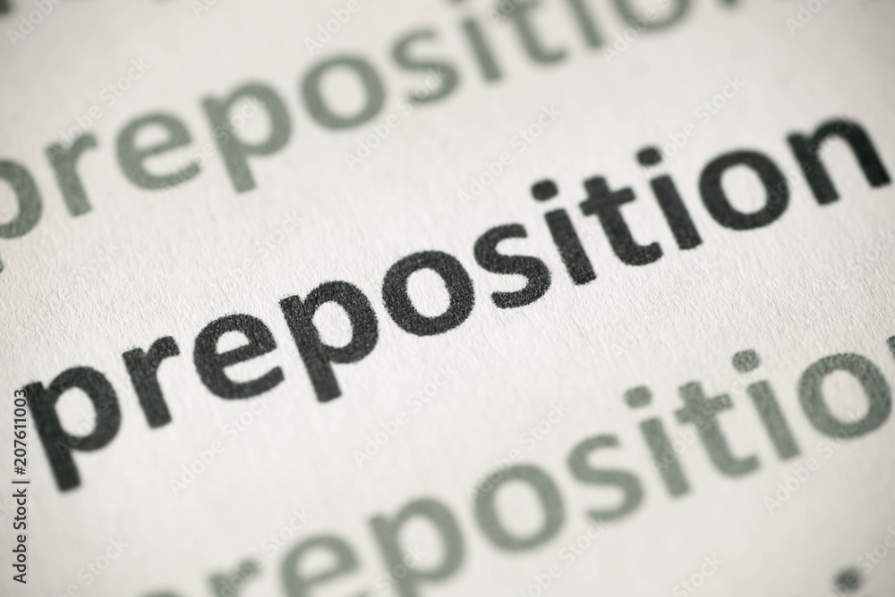word preposition printed on paper macro word preposition printed on paper macro