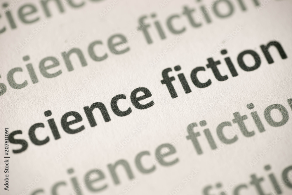 words science fiction printed on paper macro words science fiction printed on paper macro