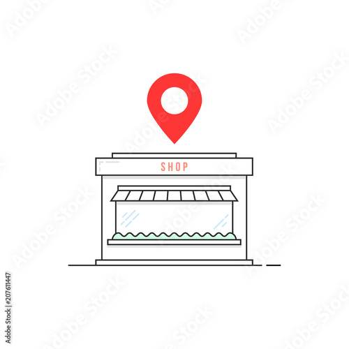 linear thin line shop icon with red pin