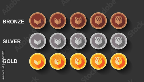 Flat vectors set game rank illustration design. Bronze, silver and golden medal award photo