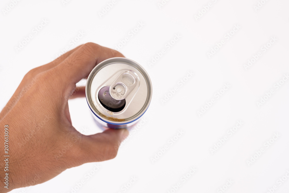 Man hand holding cool drink can on white background. Man hand holding cool drink can on white background.