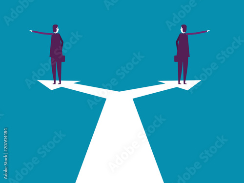 Business people choice and direction. Vector illustration business concept, Separation, Cartoon character.