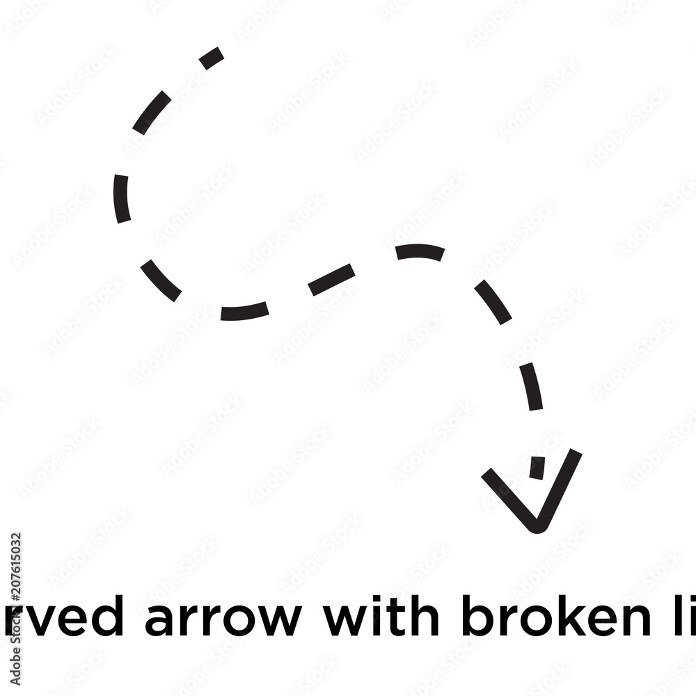Curved arrow with broken line icon vector sign and symbol isolated on white background, Curved arrow with broken line logo concept Curved arrow with broken line icon vector sign and symbol isolated on white background, Curved arrow with broken line logo concept