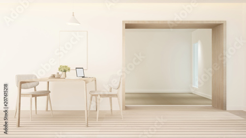 Meeting room or Co-working space on earth tone color - Workplace and empty room simple design in home office or apartment - 3D Rendering