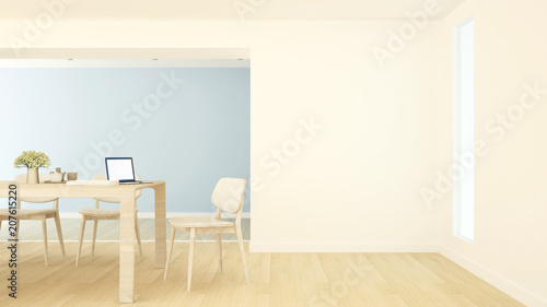 Meeting room or Co-working space on earth tone color - Workplace simple design in home office or apartment - 3D Rendering