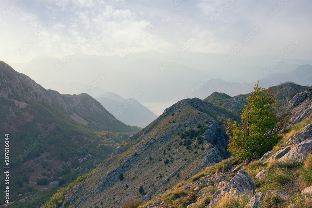 Atmospheric mountain landscape. View of Lovcen National Park from Jezerski vrh peak. Montenegro