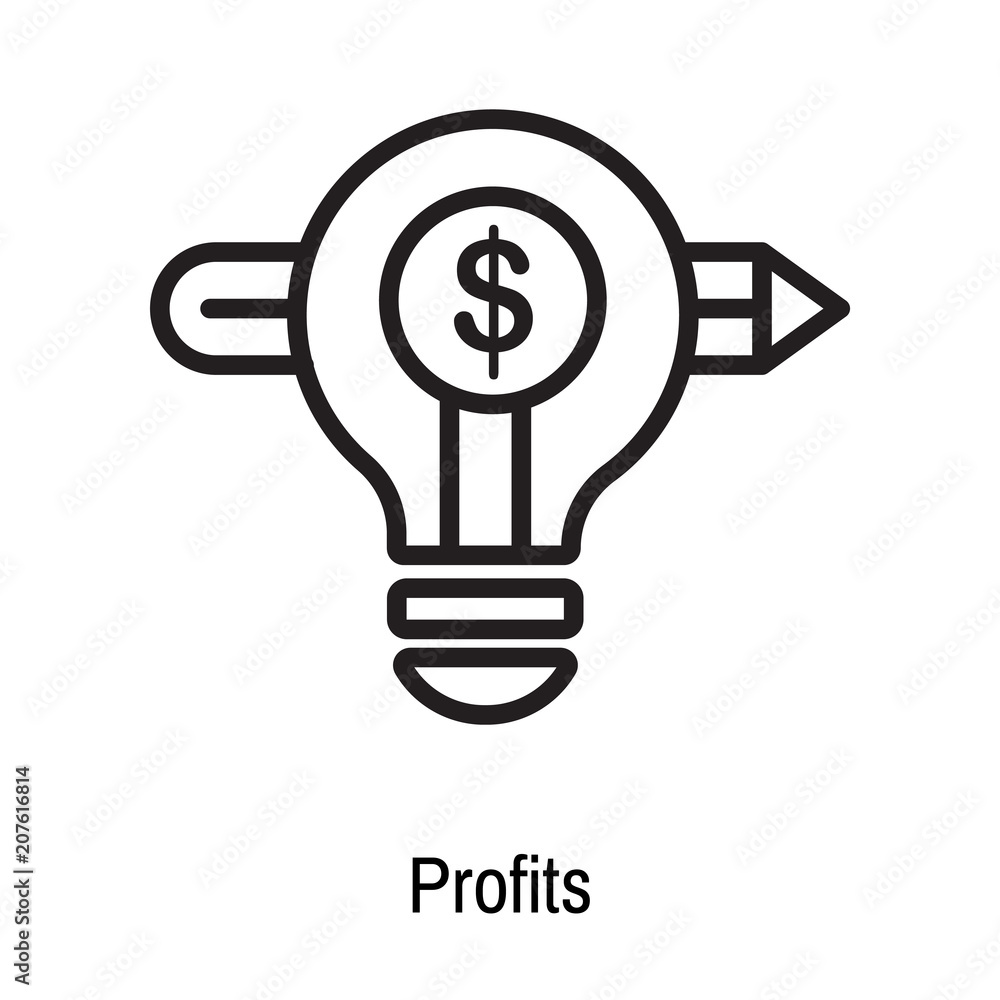 Profits icon vector sign and symbol isolated on white background, Profits logo concept Profits icon vector sign and symbol isolated on white background, Profits logo concept