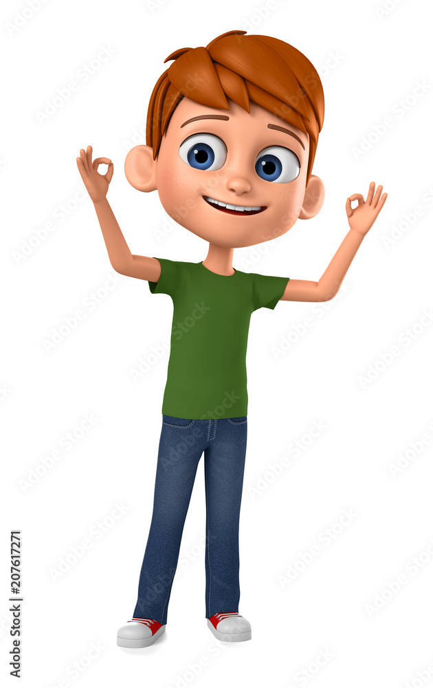 3d render. Happy boy showing okay on white background. 3d render. Happy boy showing okay on white background.