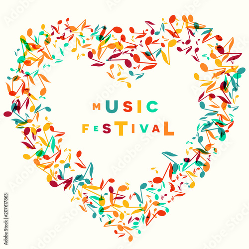 Colorful Music Festival notes background. Random colored musical festival poster design template. Vector Illustration
