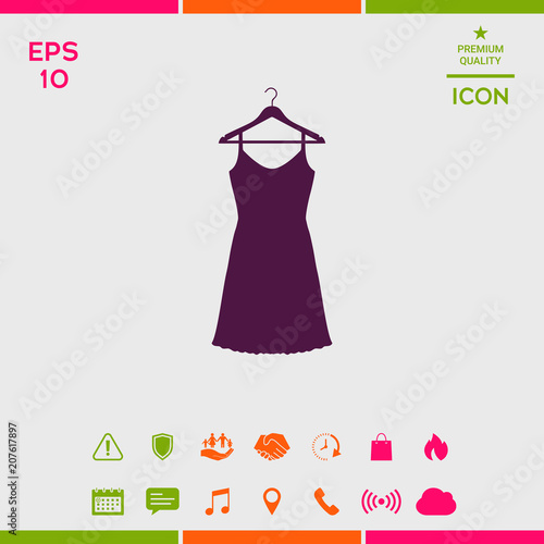 Sundress, Evening dress, combination or nightie on the wardrobe hanger , the silhouette. Menu item in the web design