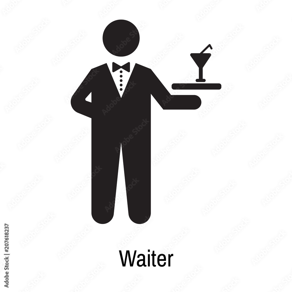 Waiter icon vector sign and symbol isolated on white background, Waiter logo concept