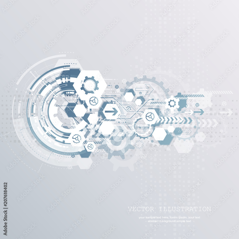 Engineering technology various blue elements witn geometric shape, digital space for content, network, business tech presentation on light background, futuristic interface.  vector ilustration