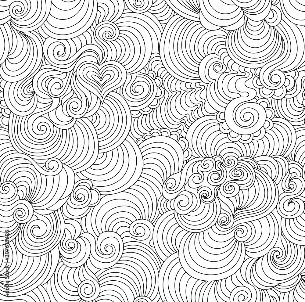 Fototapeta premium Abstract vector seamless pattern with curling figured lines, 